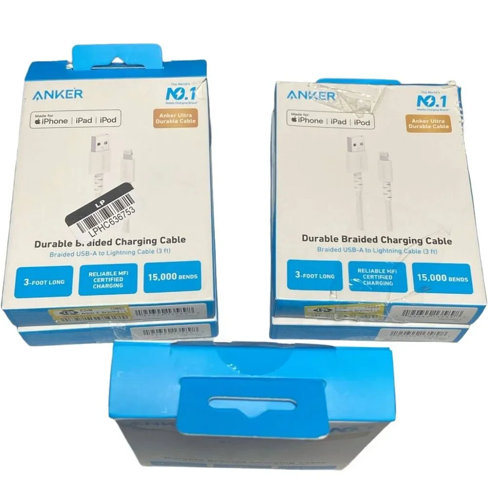 Anker 3ft Braided MFi Certified Lightning to USB-A Charging Cable White Open Box